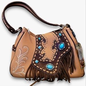 Montana West Boho Western Studded Fringe Handbag